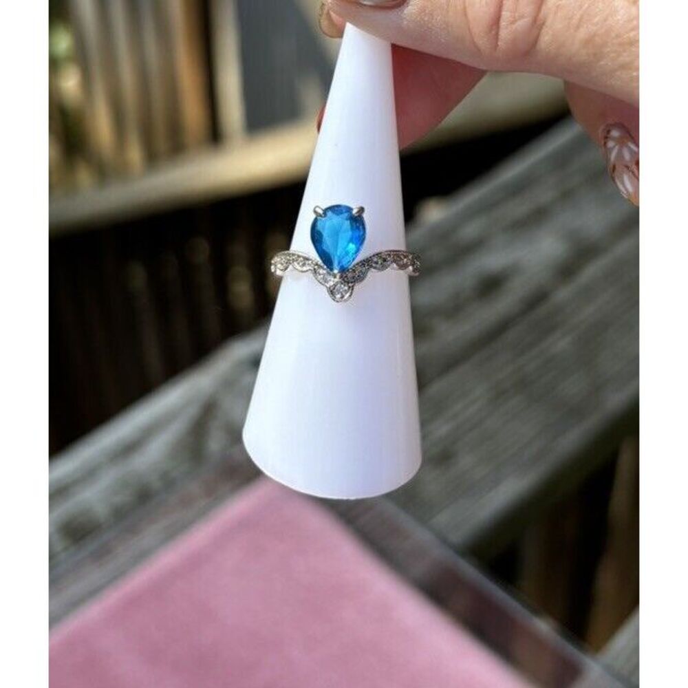 Bomb Party Ring RBP2940 Sz 6 LC Blue Zircon On Rhodium Plated Band